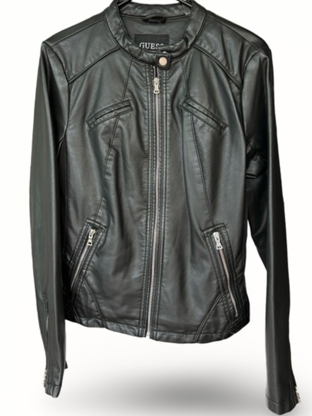 Guess Black Faux Leather Moto Jacket - Size Medium - Picture 3 of 6